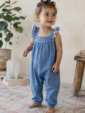 4/$15 Blue Denim Kids Jumpsuit Infant Baby Outfit Set Girls